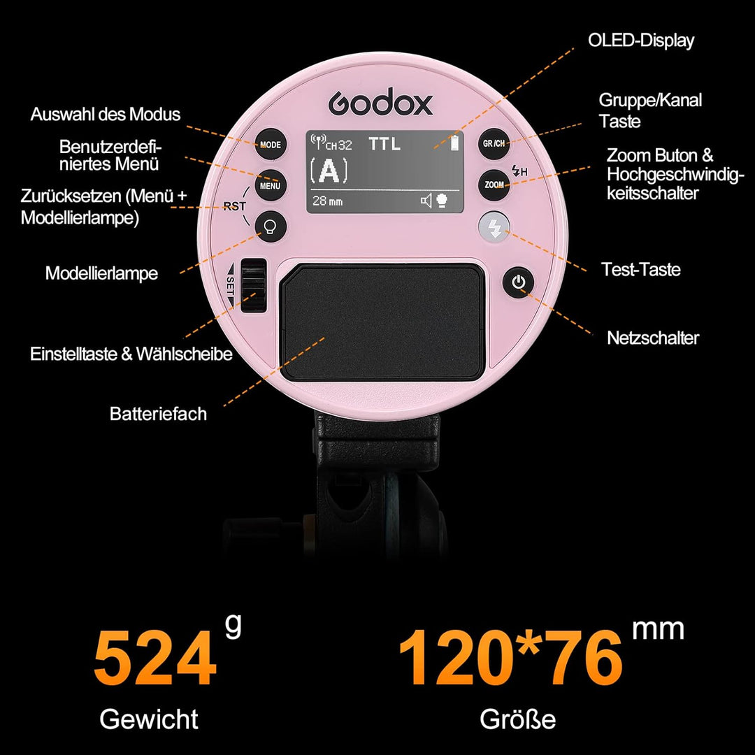 GODOX Pink AD100Pro Kit Strobe Light Photography,100Ws 2.4G Wireless HSS 1/8000s Outdoor Flash Light