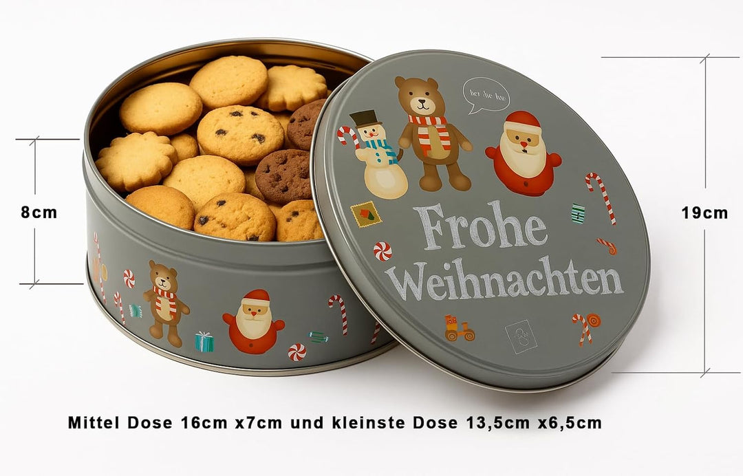 Brandsseller 3er Set Plätzchendosen aus Metall – stapelbare, runde Keksdosen mit Deckel - lebensmitt