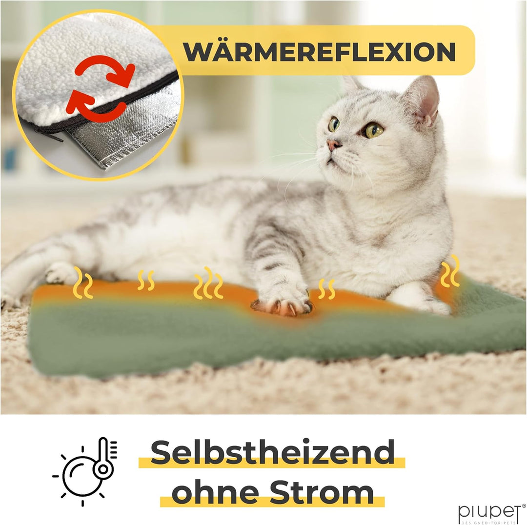 PiuPet® Selbstheizende Katzendecke I 60x45cm I Heizdecke ohne Strom I Katzen Wärmedecke I Heizdecke