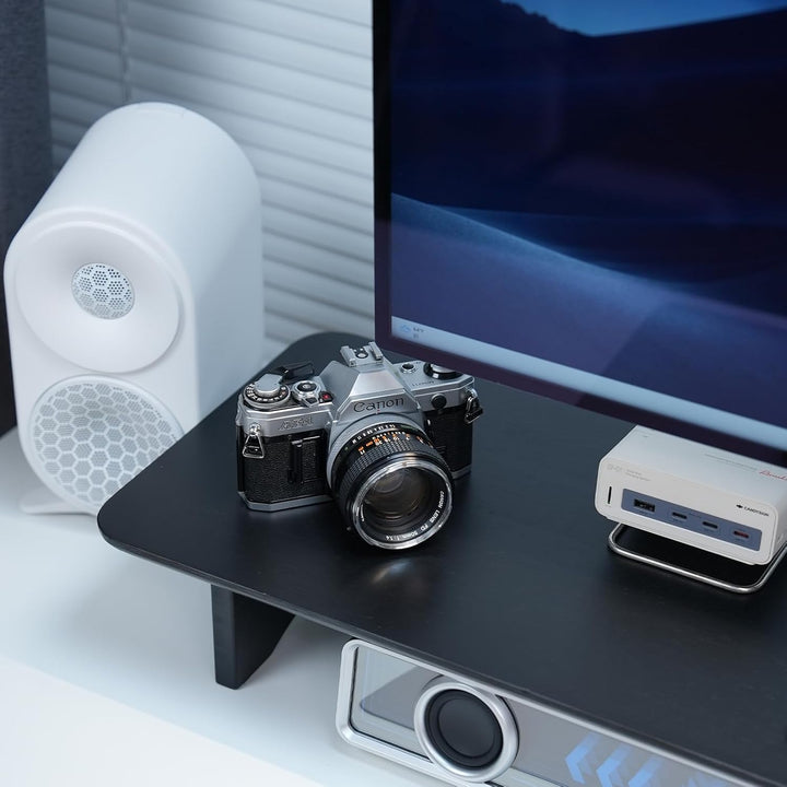 Bamboo Dual Monitor Ständer schwarz, 2-stufiger Schreibtisch Monitorständer für 2 Monitore, Halterun