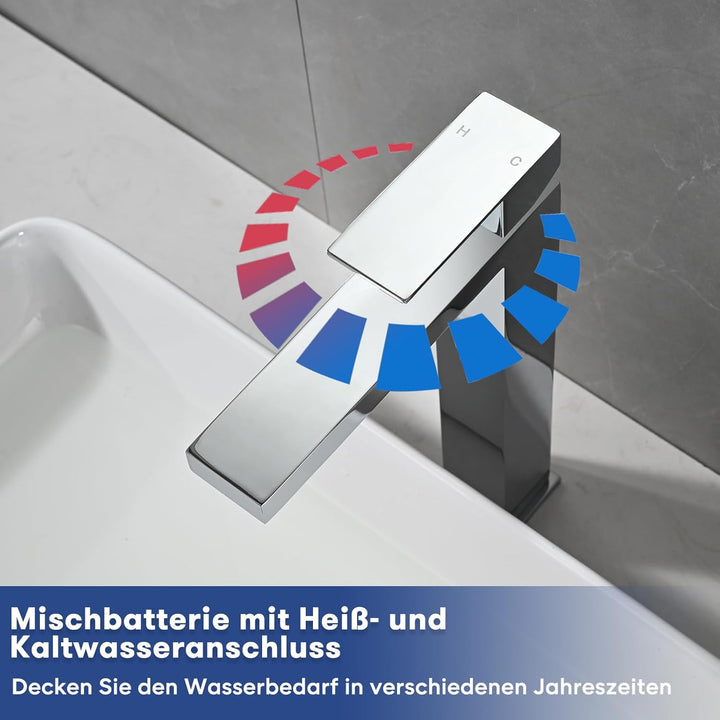 Wasserhahn Bad, BuntHaus Waschtischarmatur Hoch Waschbecken Armaturen in Edelstahl, Auslaufhöhe für