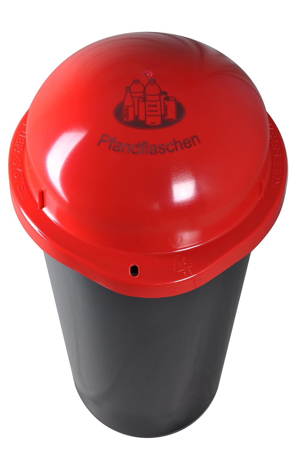 KUEFA HD-LA 60 Liter Mülleimer, Müllsackständer mit Laserbeschriftung (Rot, Pfandflaschen) und Befes