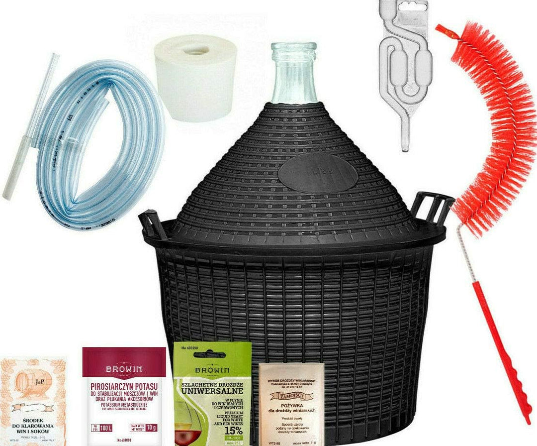 25L WEINSET GLASBALLON GÄRBALLON WEINBALLON Weinhefe Gärröhrchen Weinheber