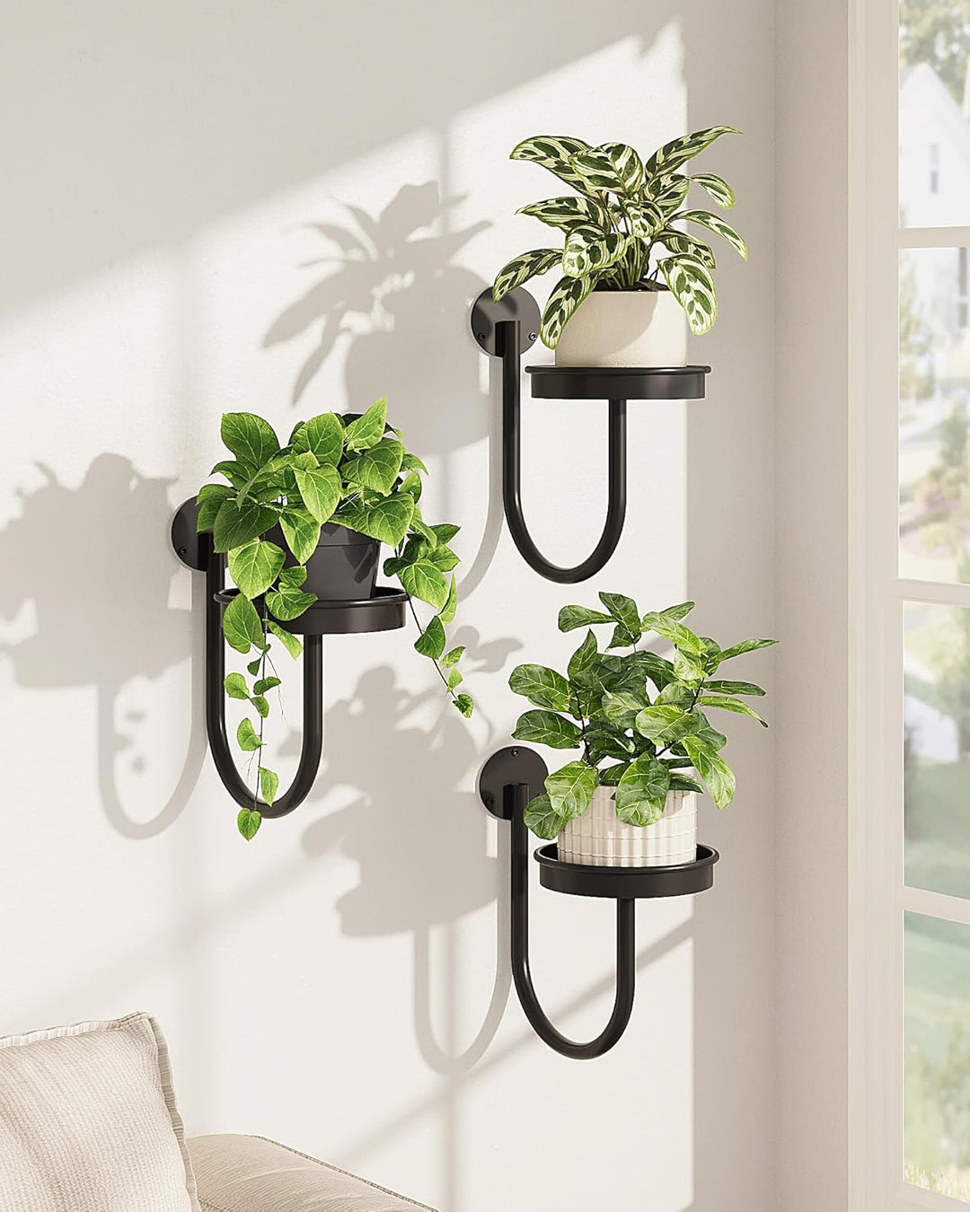 Bamworld Blumenständer Wandmontage 3er Set – U-Form Pflanzenregal aus Metall für Wohnzimmer & Balkon