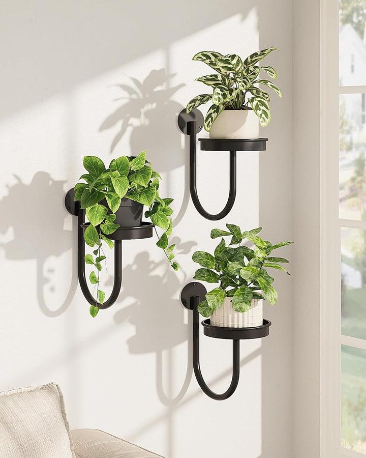 Bamworld Blumenständer Wandmontage 3er Set – U-Form Pflanzenregal aus Metall für Wohnzimmer & Balkon