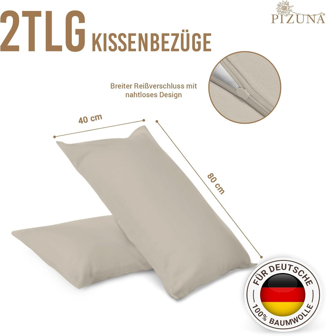 Pizuna Luxuriöser Soft-Satin 2er Pack Kissenbezug 40x80 cm Einfach Taupe, 800 Fadenzahl Baumwolle Qu