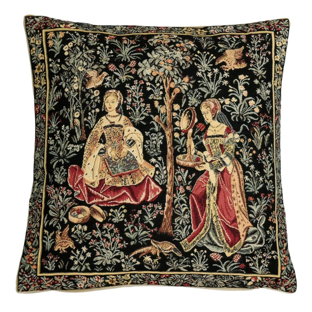 Belgian Tapestrie edle Kissenhülle, Zierkissenhülle 45 X 45 cm, Mittelalter Gobelin Cushion (Sticken