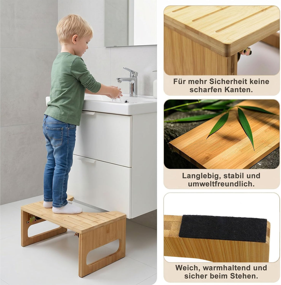 Natur-Bambus Toilettenhocker für Erwachsene – Klappbarer Kackhocker mit Rutschfester Oberfläche, erg