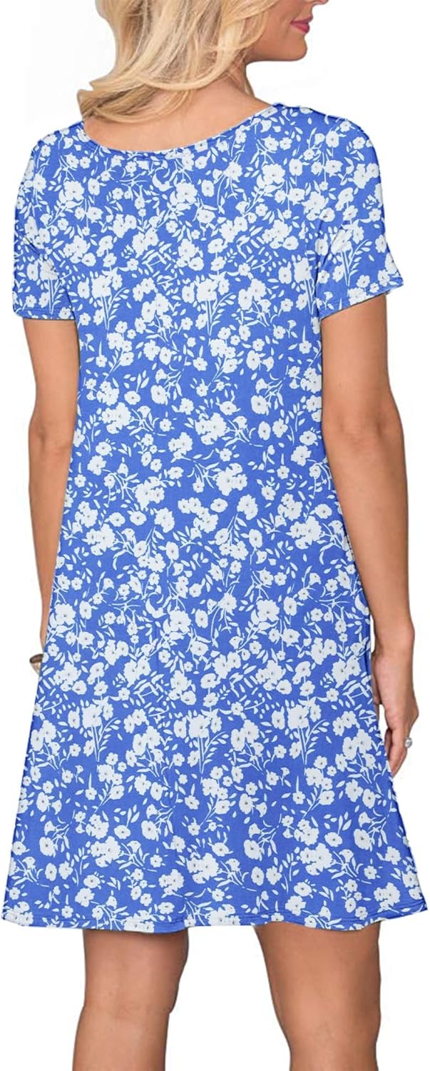 AUSELILY Damen Kleider Sommer Kurzarm Shirtkleider Kurz Sommerkleider Leicht Freizeitkleid mit Tasch
