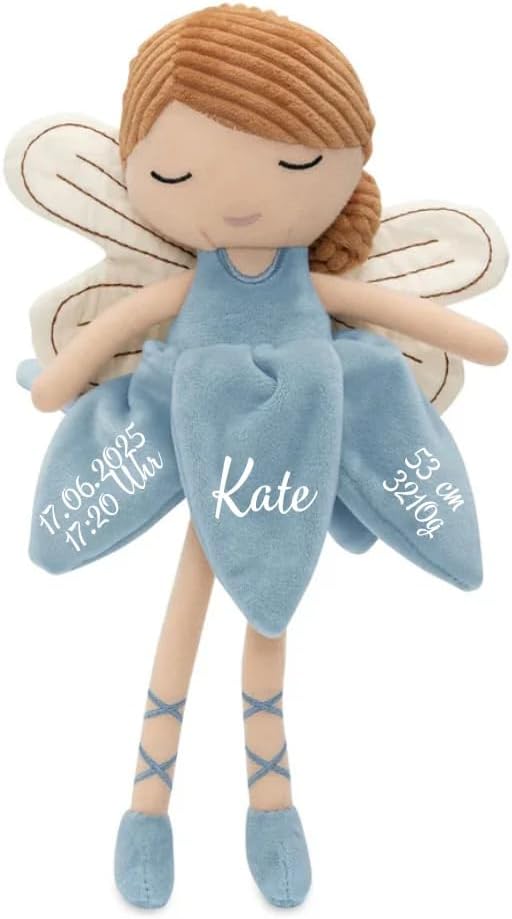 Kuscheltier Fee mit Name Personalisiert, Geschenk zur Geburt, Geschenk zur Taufe, Geschenk für 3 Jäh