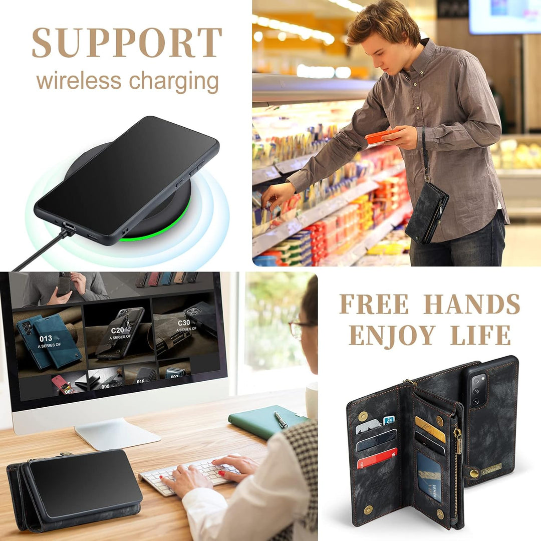 UFinetech Abnehmbar Samsung Galaxy S20 FE Hülle Tasche Handy Leder TPU Kartenfach Flip Magnetisch Re