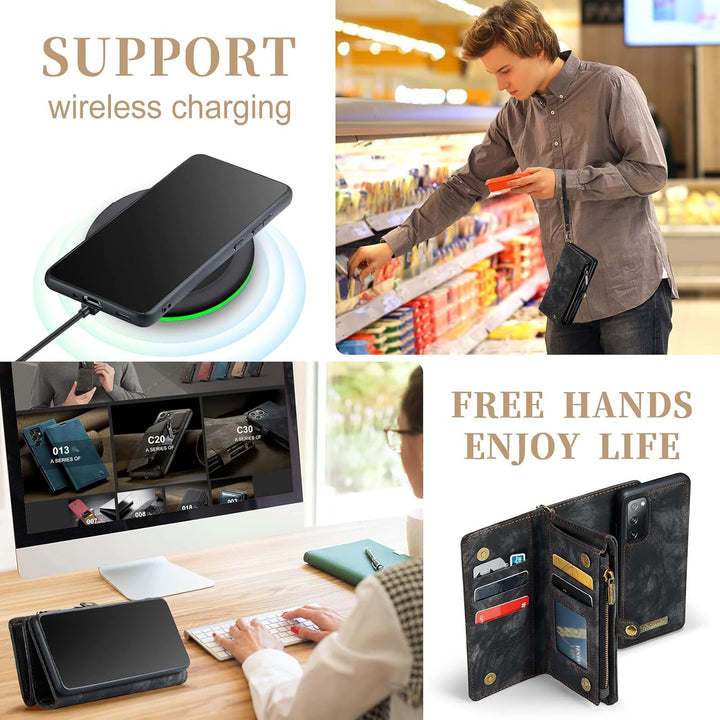 UFinetech Abnehmbar Samsung Galaxy S20 FE Hülle Tasche Handy Leder TPU Kartenfach Flip Magnetisch Re