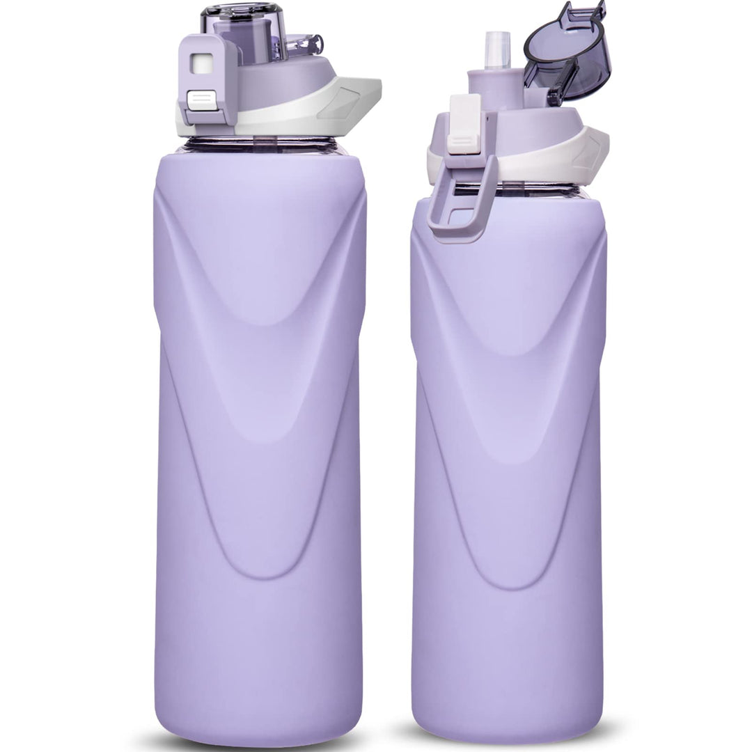 DEARRAY 1l Sport Trinkflasche Glas Flasche mit Strohhalm 1 liter auslaufsicher bpa frei Gym Wasserfl