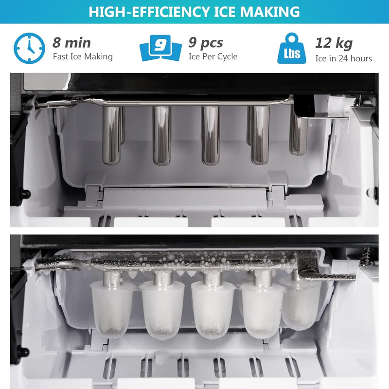 RELAX4LIFE Eiswürfelmaschine, Ice Maker mit Schaufel, 9 Eiswürfel in 8 min, 12 kg in 24 Std., 1,85L