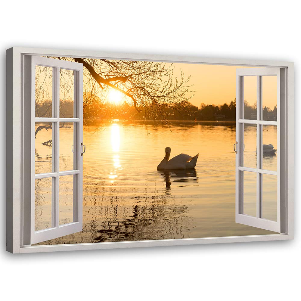 Feeby Viles - Leinwand Bilder - Fensterblick Natur- 90x60 cm- Deko Wohnzimmer - Wandbilder Schlafzim