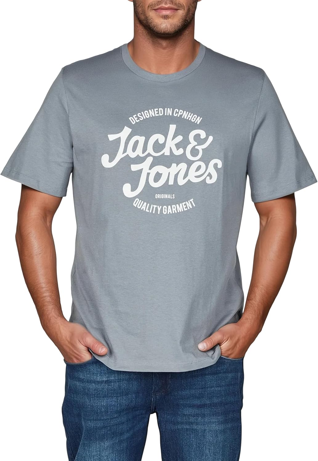 JACK & JONES JJLINO T-Shirt 4er Pack Rundhals Kurzarm Shirt Regular Fit Print Sommer 100% Baumwolle
