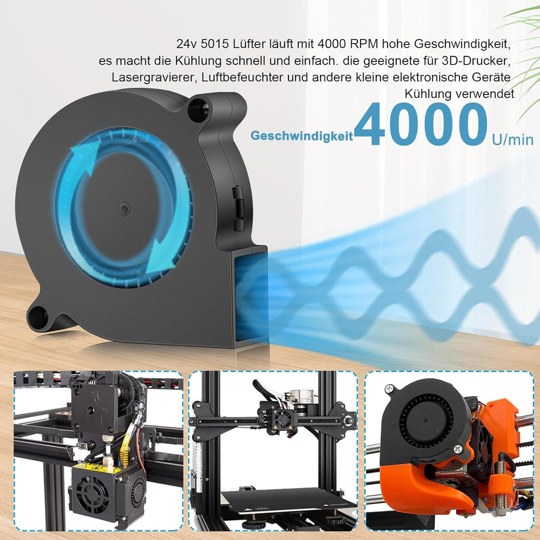 GDSTIME 2 Stück 5015 Gebläse Lüfter 50 x 15mm 24V Turbinen Turbo 50mm Kühlung Ventilator 4000 U/min