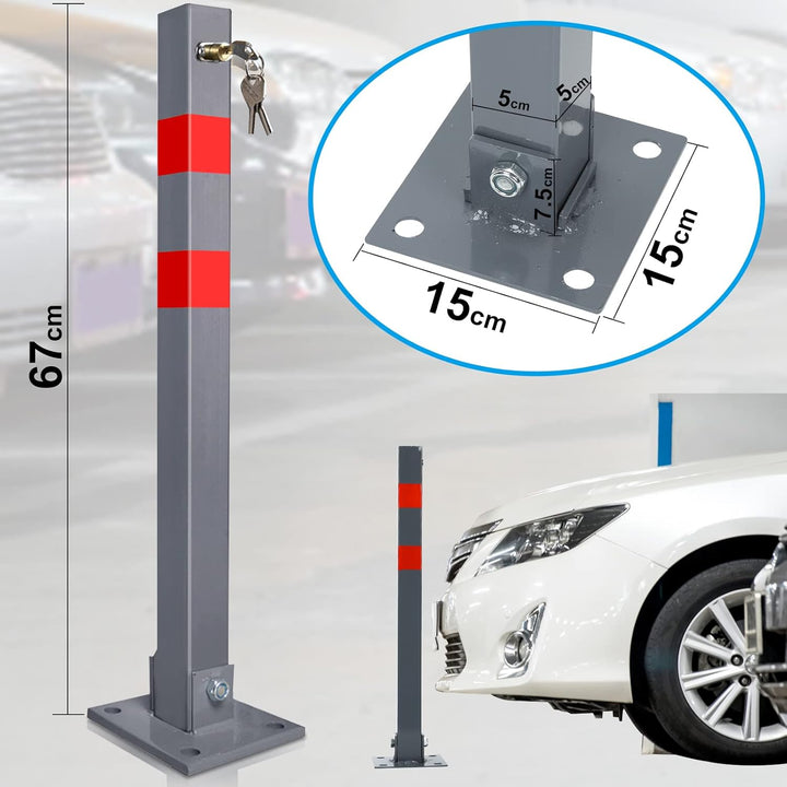 Sonnewelt 3x Parkpfosten Parkplatzsperre mit 3 Schlüsse, Parkplatzsperren mit Reflexstreifen, Klappb