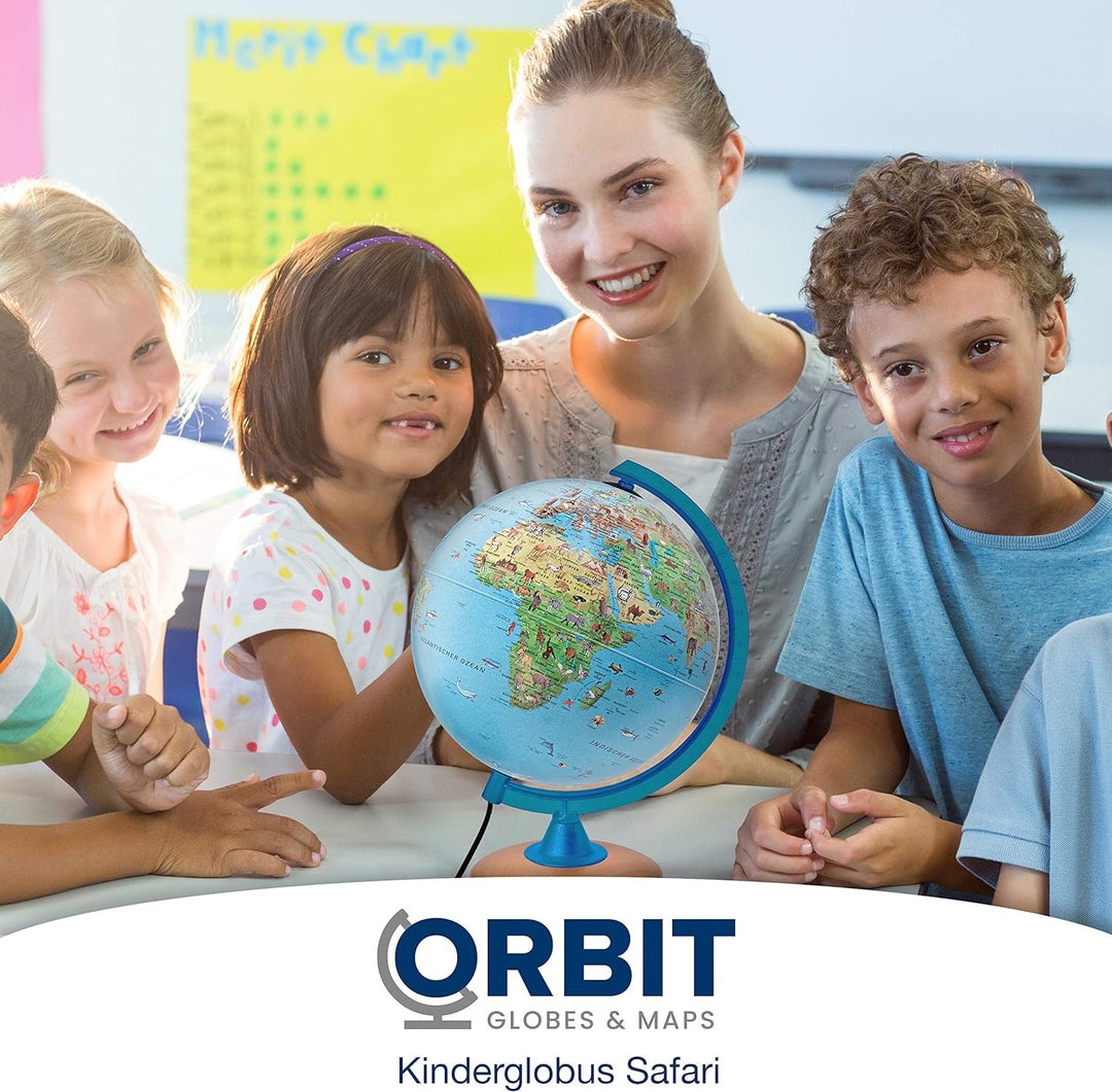 ORBIT GLOBES & MAPS Kinder-Globus - 25cm Globus mit Holzfuss, Deutsches Kartenbild von 2023 mit viel