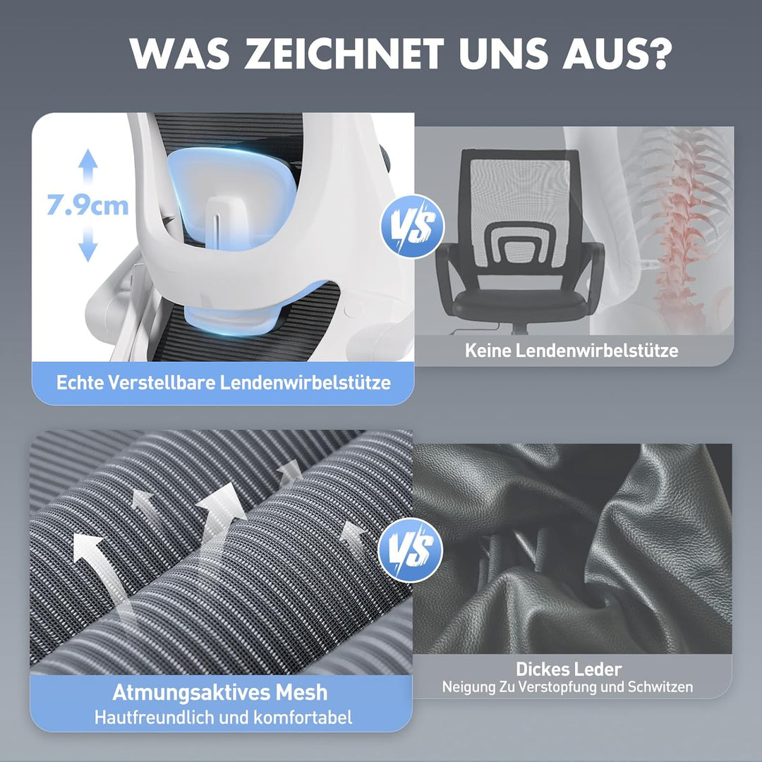 COLAMY Bürostuhl Mesh Computer Stuhl mit Verstellbarer Kopfstütze und Lendenwirbelstütze, Schreibtis