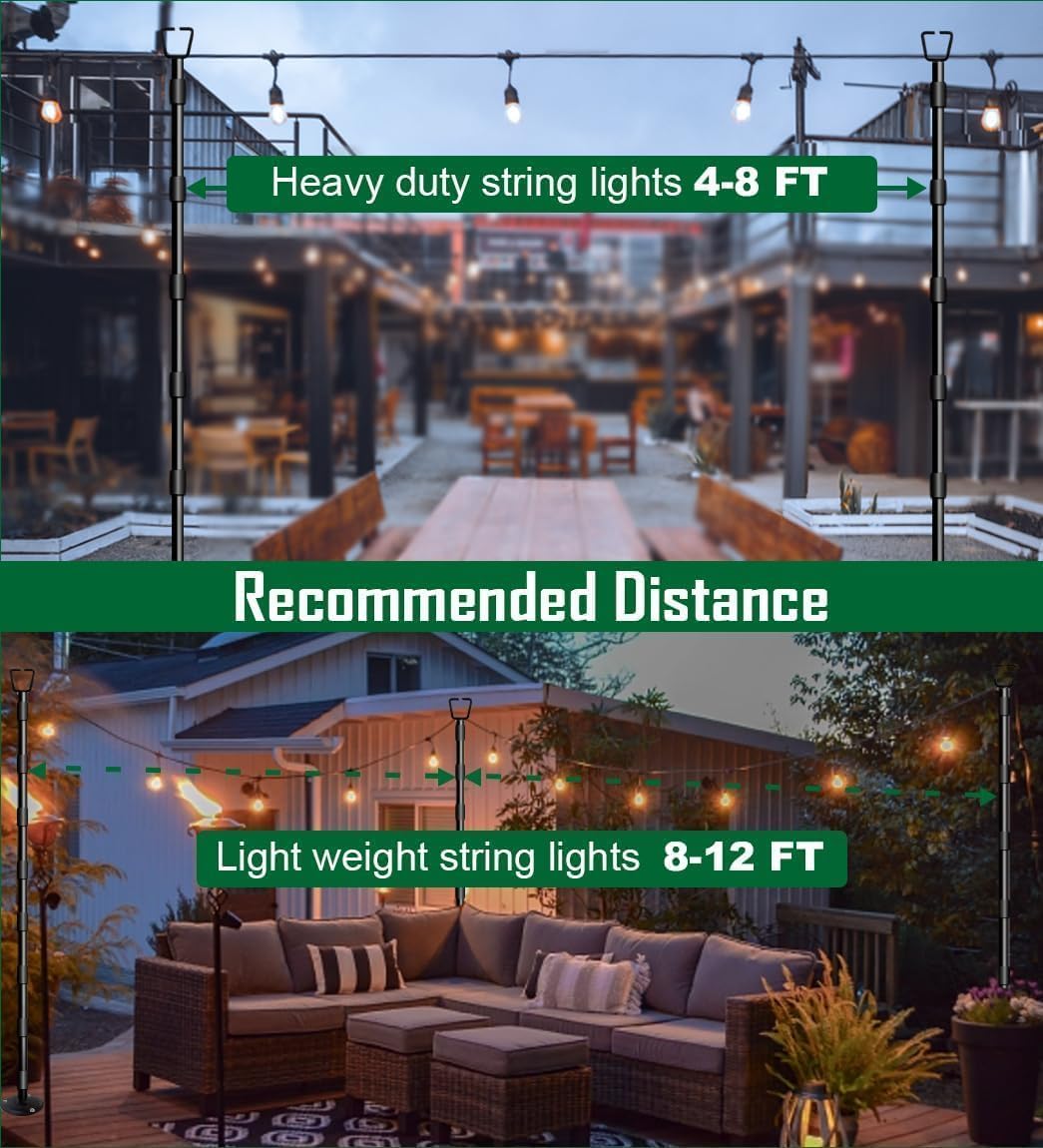 HoldOneLight String Light Pole für Deck 10Ft/3M Outdoor String Light Poles - Verstellbare Höhe, rost