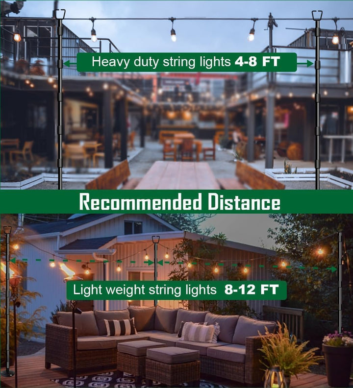 HoldOneLight String Light Pole für Deck 10Ft/3M Outdoor String Light Poles - Verstellbare Höhe, rost