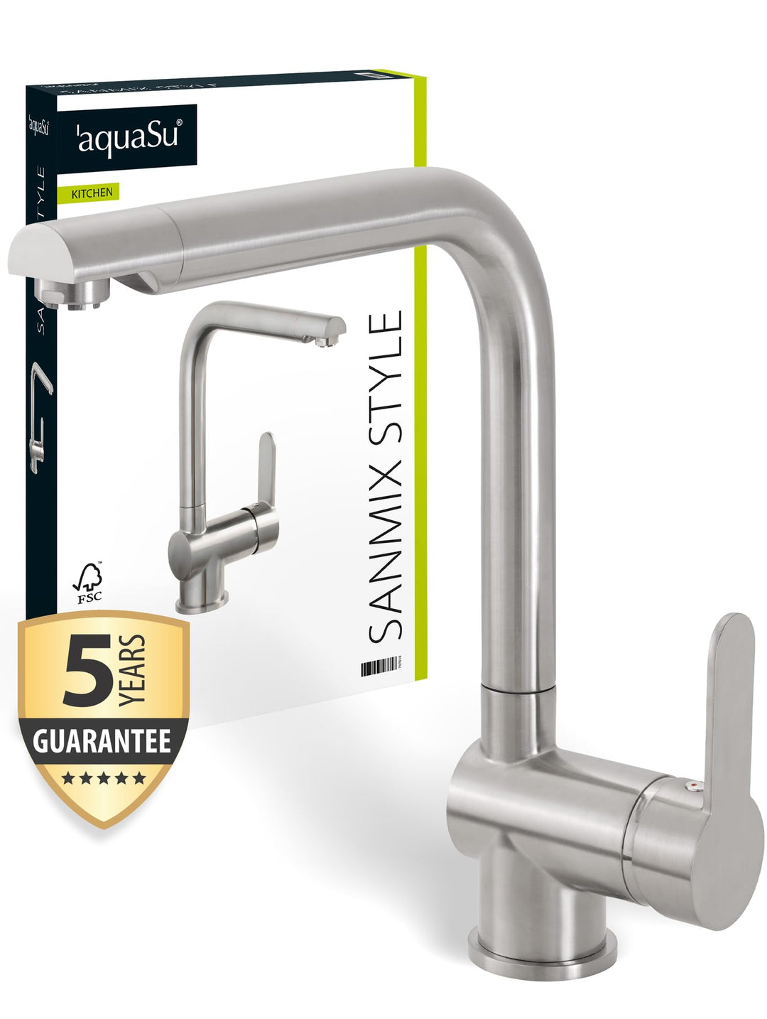 aquaSu® Niederdruck Spültischarmatur Sanmix Style, für Boiler oder Warmwasseranschluss, hoher Auslau