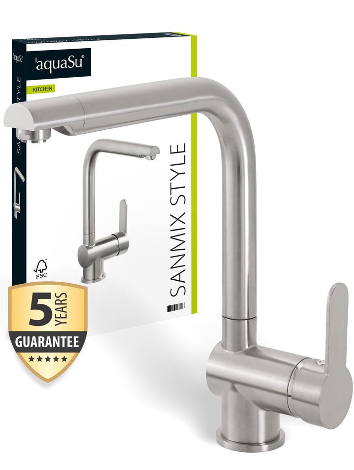 aquaSu® Niederdruck Spültischarmatur Sanmix Style, für Boiler oder Warmwasseranschluss, hoher Auslau