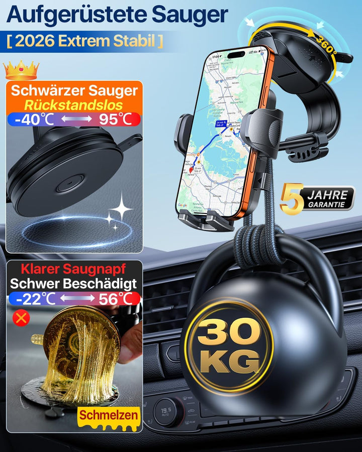 HTU 【Militär-Klasse Biegsamer Arm Handyhalterung Auto Upgrade【Stärkste Saugnapf Lüftung】 360° Drehba