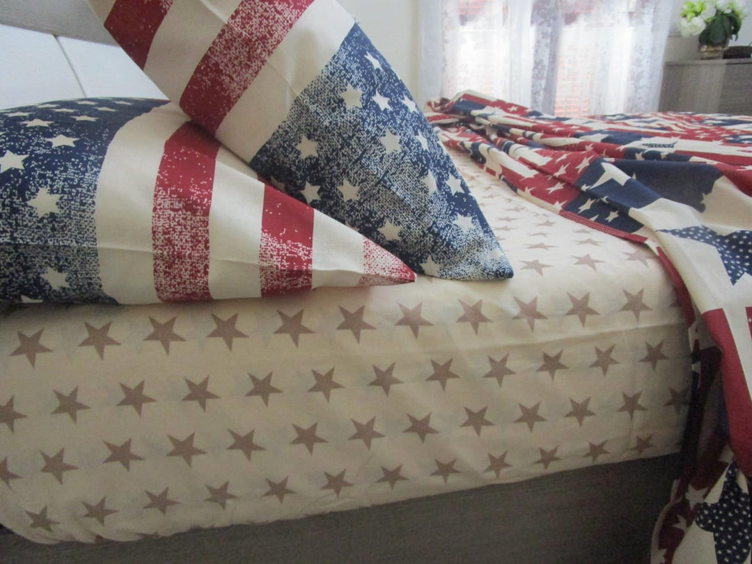 Bettwäsche-Set für Doppelbett, Motiv: Amerika, 100 % reine natürliche Baumwolle.