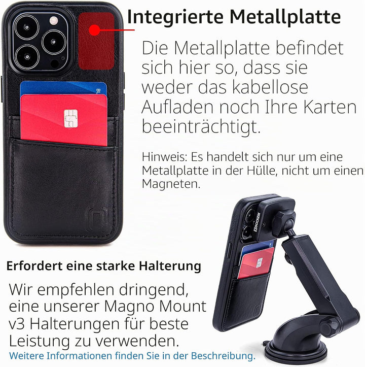 Dockem Echtleder Hülle für iPhone 13 Pro mit Kartenfachen und Integrierter Metallplatte zur Magnetis