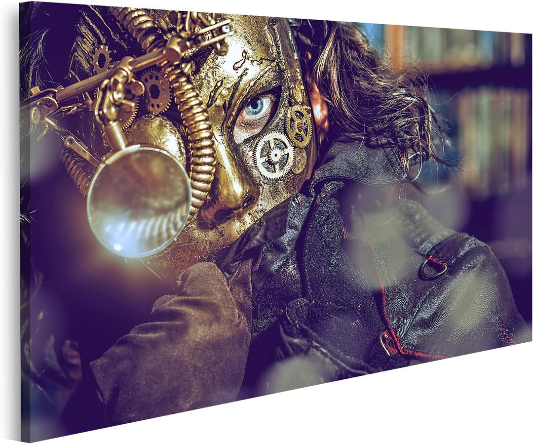 islandburner Bild auf Leinwand Steampunk Mann mit verschiedenen mechanischen Geräten Phantasie Bilde