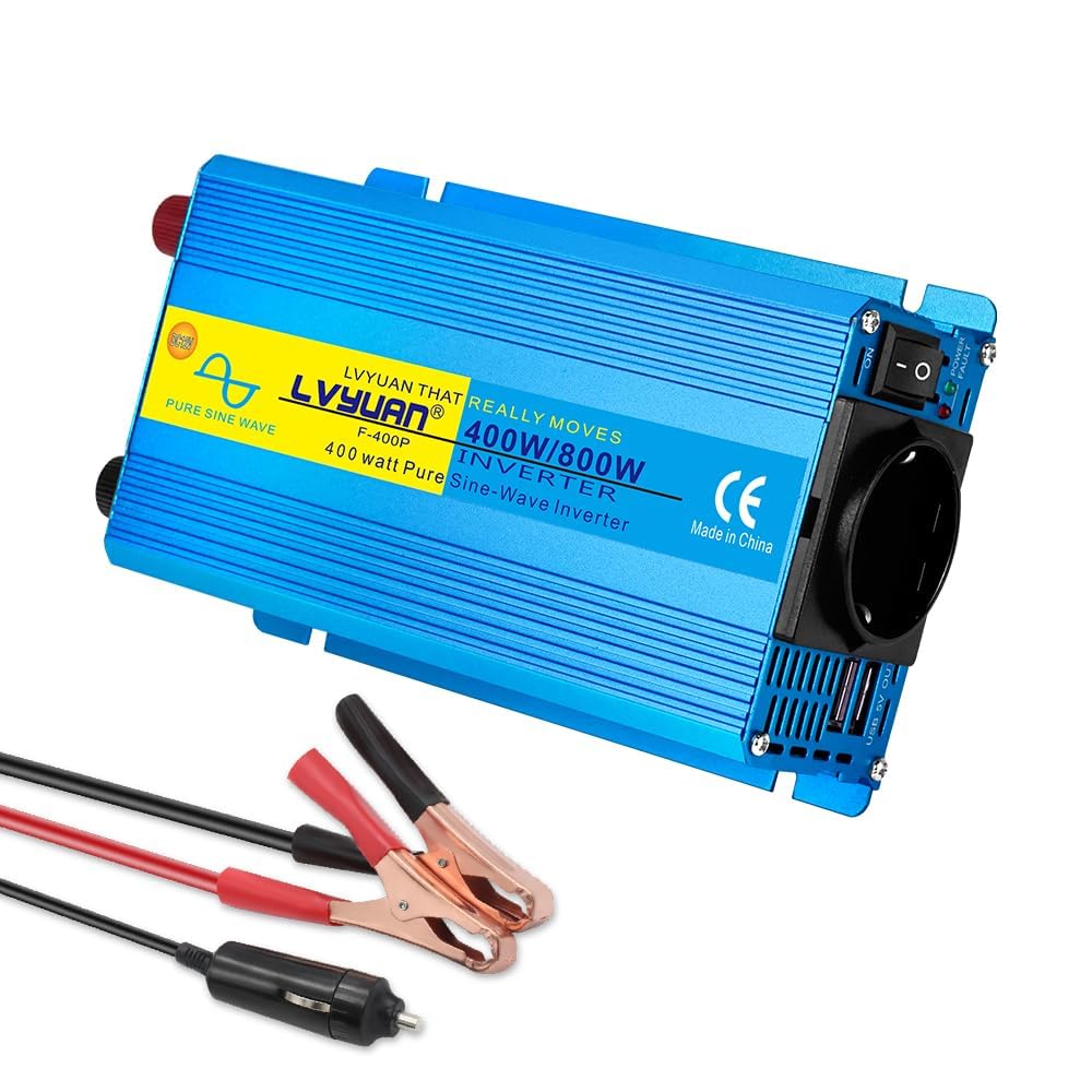 LVYUAN 400W/800W Reiner Sinus-Wechselrichter DC 12V auf 230V AC Spannungswandler mit 1 EU AC Steckdo