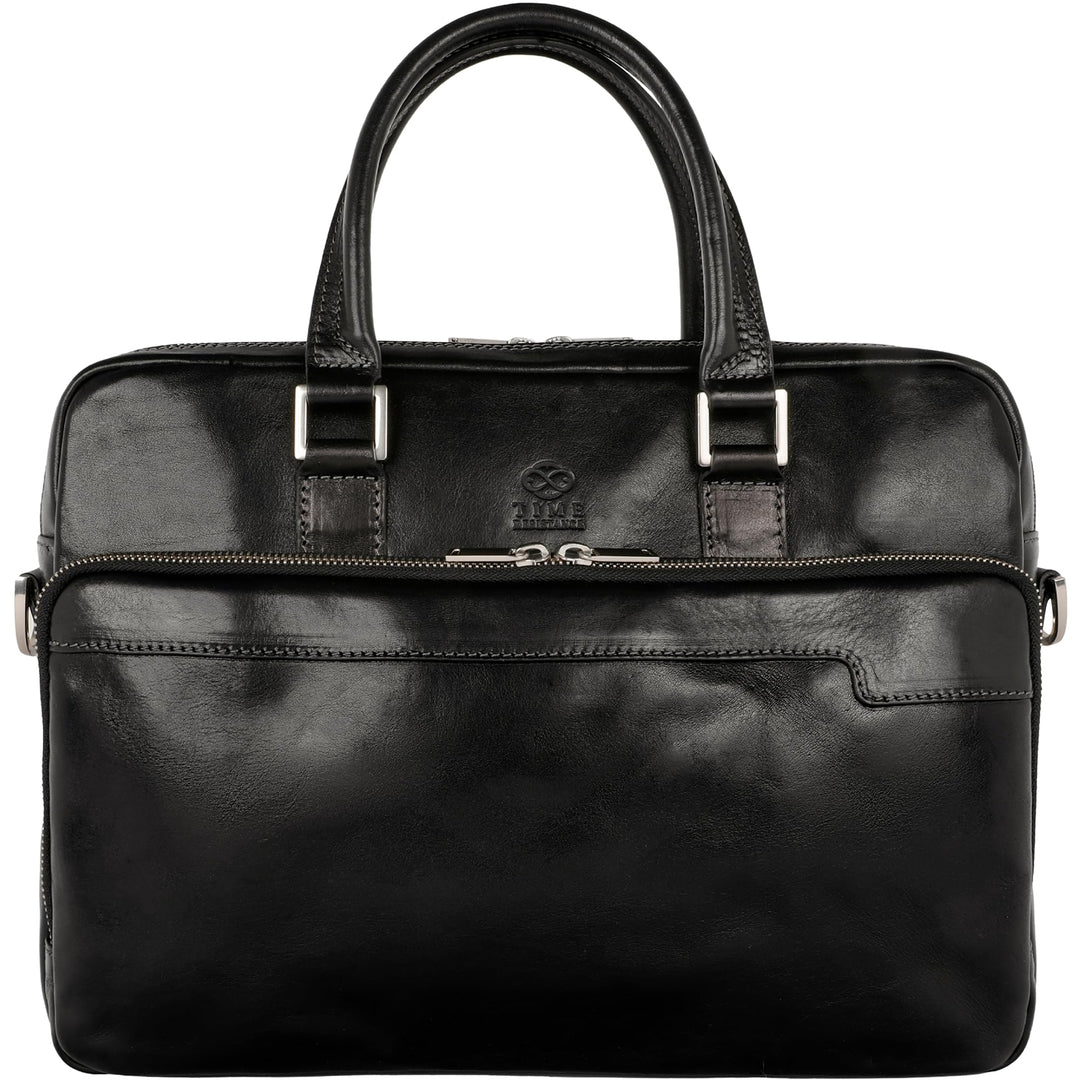 Time Resistance Aktentasche Leder Laptoptasche mit Schultergurt - Handgefertigt in Italien - Arbeits