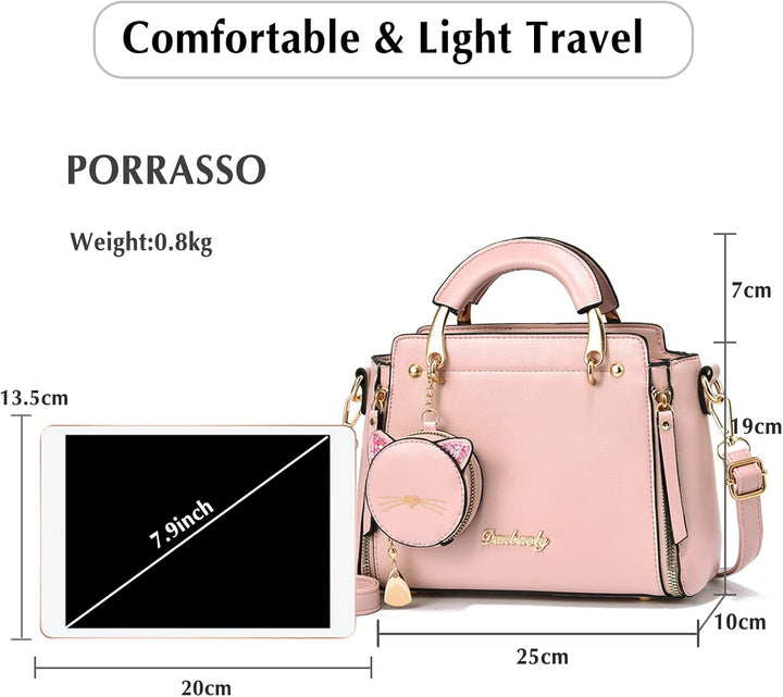 PORRASSO Damen Handtasche Süsse Umhängetasche Henkeltaschen Frauen Wasserdicht PU Leder Schultertasc