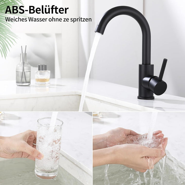HOMELODY Niederdruck Armatur Bad/Küche Schwarz Waschtischarmatur 360° Drehbar Wasserhahn Bad Armatur