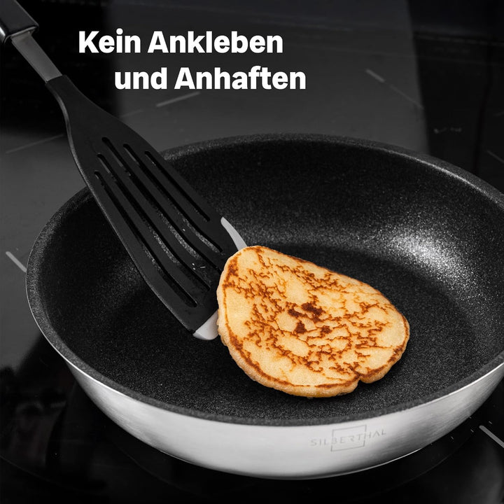 SILBERTHAL Bratpfanne Induktion 24 cm - Beschichtete Pfanne - Edelstahl - Für alle Herdarten - Ofenf