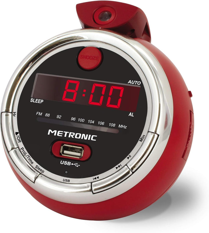 Metronic 477024 Radiowecker mit Projektion Radio FM Rote Anzeige Cherry, Rot