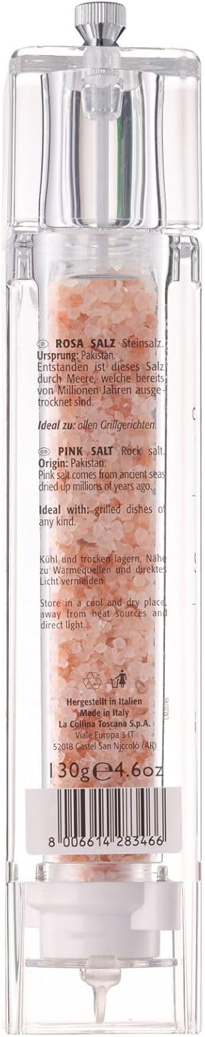 Collitali - 2 Grosse (26cm) nachfüllbare, quadratische Mühlen 1x "rosa Steinsalz" 1x "Pfeffer gemisc