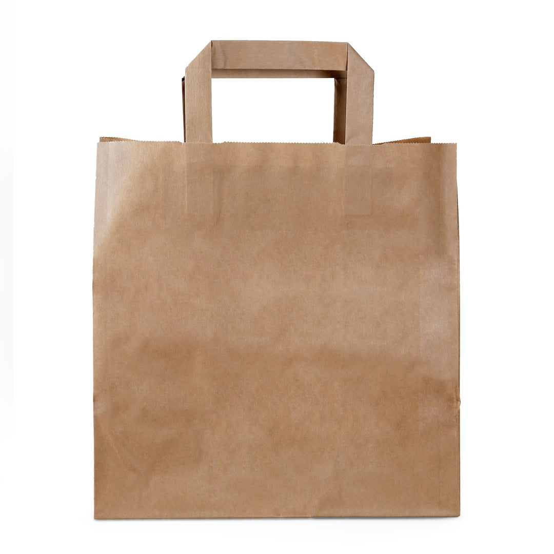 250 Stück Commerline Papiertüten Braun 26+17x25 cm | Kraftpapier Tüten Klein Mit Henkel | Tragetasch