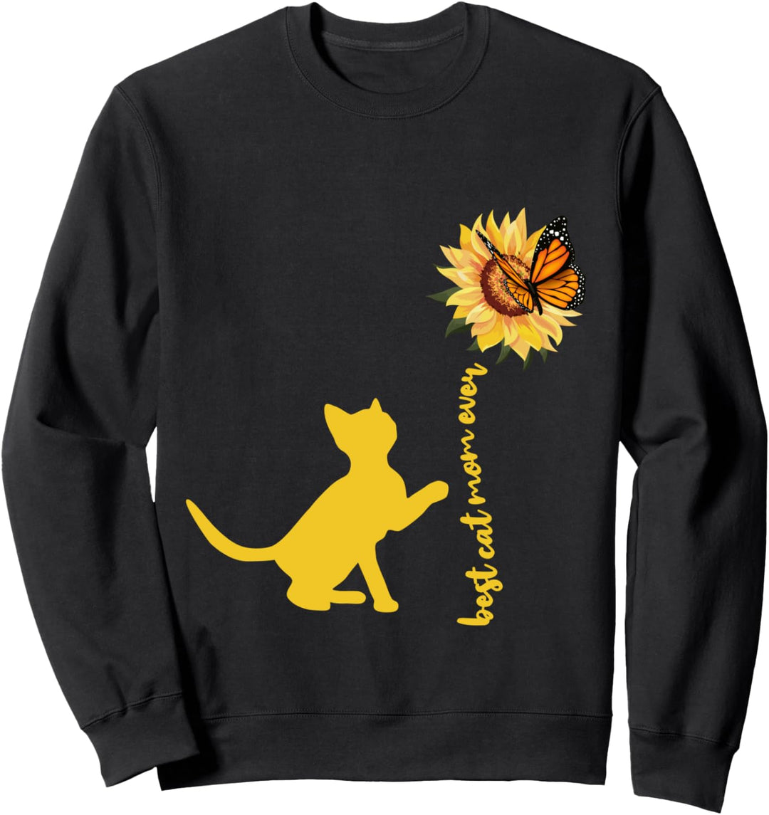 Katze "best cat mom ever" Kätzchen Sonnenblume Schmetterling Sweatshirt