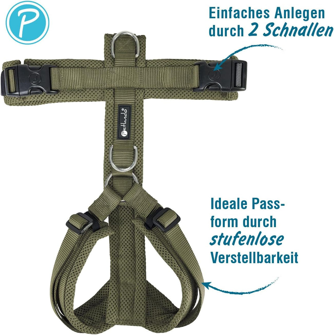Petlando Hundegeschirr gepolstert, Mesh Y-Comfort, weich, stufenlos verstellbar, besonders leicht &amp;