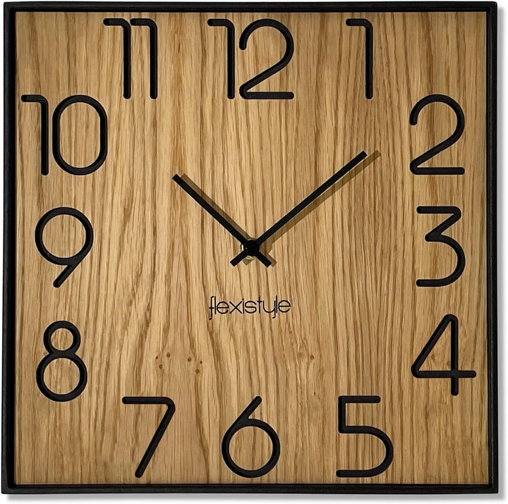 FLEXISTYLE Holzwanduhr Wood Square Holz Eiche 30cm Durchmesser holzoptik ohne tickgeräusche