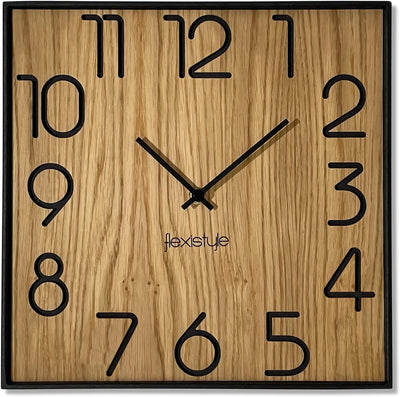 FLEXISTYLE Holzwanduhr Wood Square Holz Eiche 30cm Durchmesser holzoptik ohne tickgeräusche