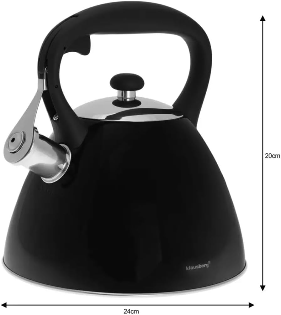 Klausberg Schwarz Edelstahl Flötenkessel Teekessel Wasserkessel 3,0 Liter KB-7208, Schwarz