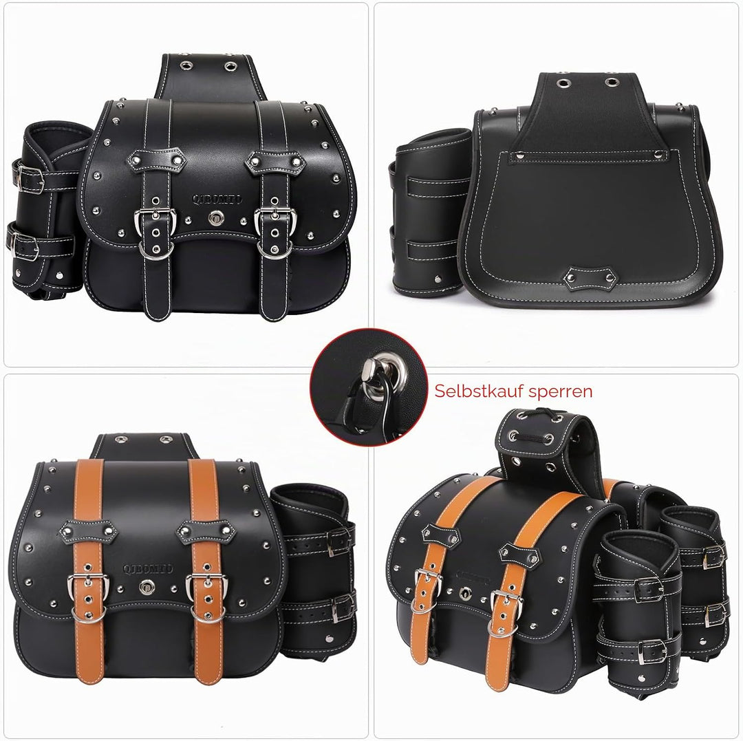 Hochdichtes Leder-Motorrad-Saddebags,Überwurftaschen,Gepäckträger,Seitentaschen mit Getränkehalter,w