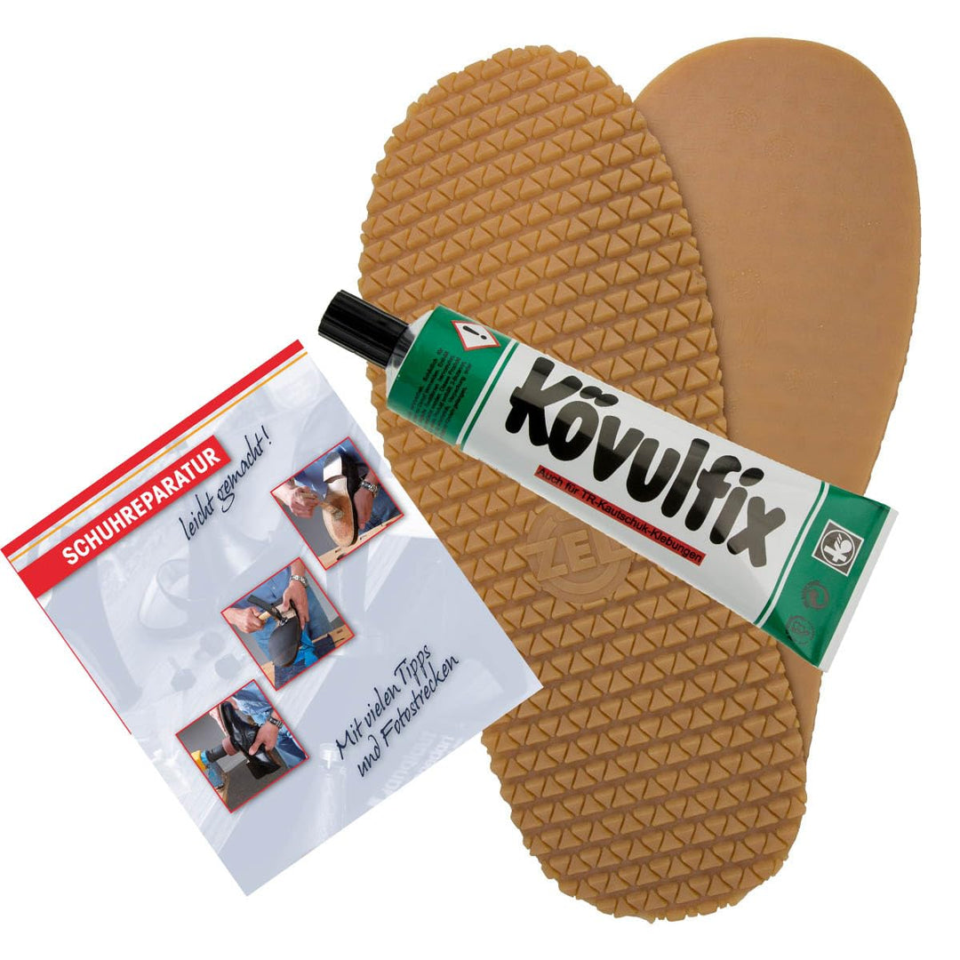 Langlauf Schuhbedarf Viva Langsohlen Set mit Kövulfix Schuhkleber extra stark und Reparaturanleitung
