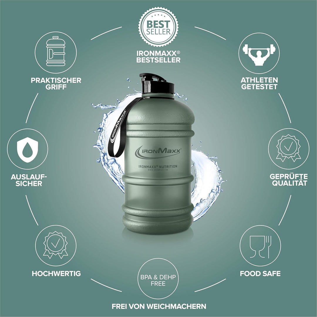 IronMaxx Water Gallon - Frosted Mineral Green 2200ml | BPA & DEHP frei | auslaufsichere Trinkflasche