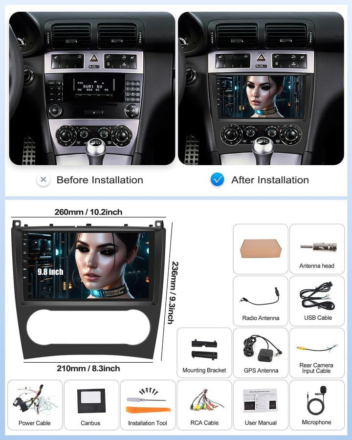 CAMECHO 4G+64G 8Core Android 15 Autoradio mit Navi für Mercedes Benz C Klasse W203 W209 C180 C200 20