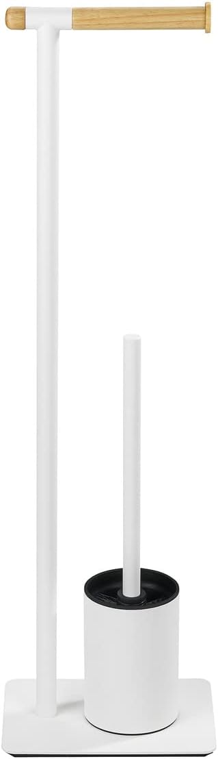 WENKO Stand WC-Garnitur Macao - WC-Bürstenhalter, Stahl, 21 x 70.5 x 15 cm, Weiss, weiss / braun, 70